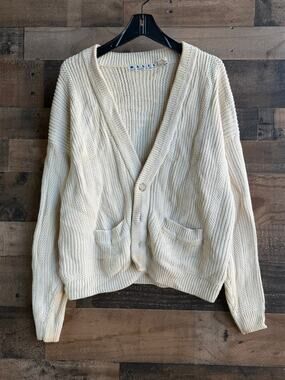 Vintage BASIX Fenn Wright and Manson Cream Chunky Knit Cardigan Sweater- Size XL